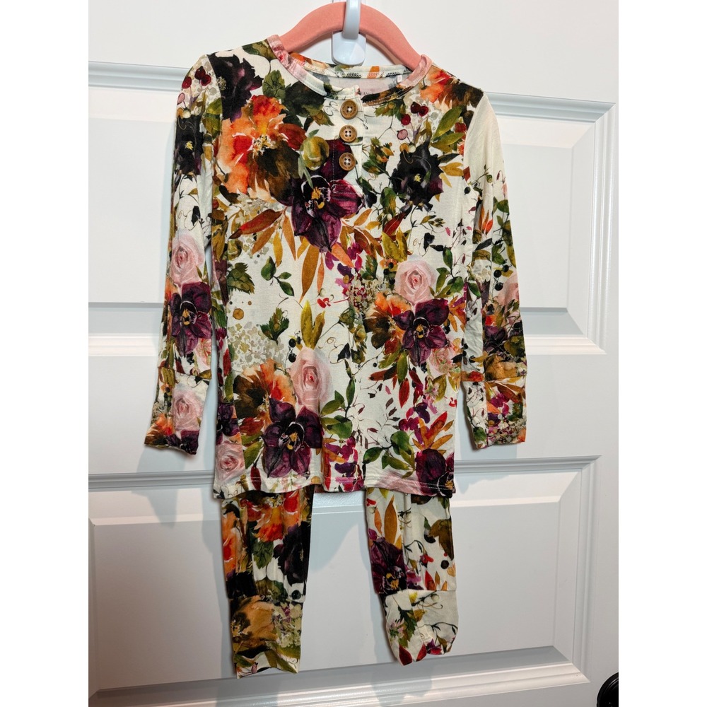 Posh Peanut Kids 3T Fall Floral Bamboo Viscose Henley Pajama Set Multicolor